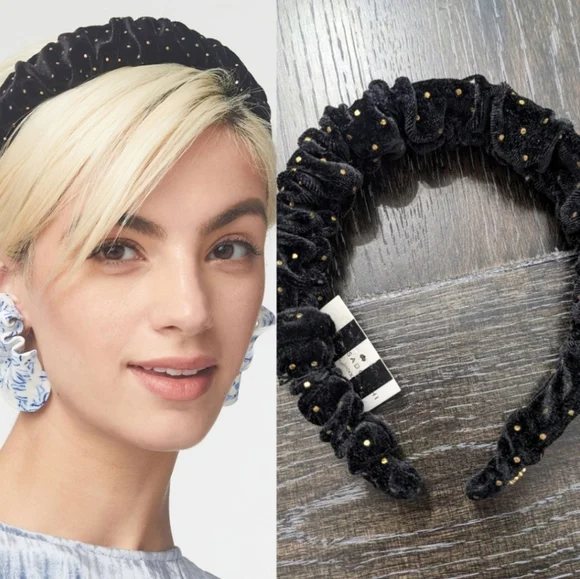 Lele Sadoughi Jet Velvet Crystal Padded Headband Lele Sadoughi Velvet Pearl Knotted Headband - Jet - Murray main image 4